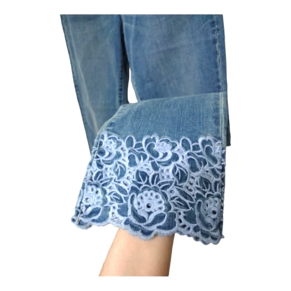 Ralph Lauren Blue Cropped Jeans with Lace Trim - Picture 3 of 8